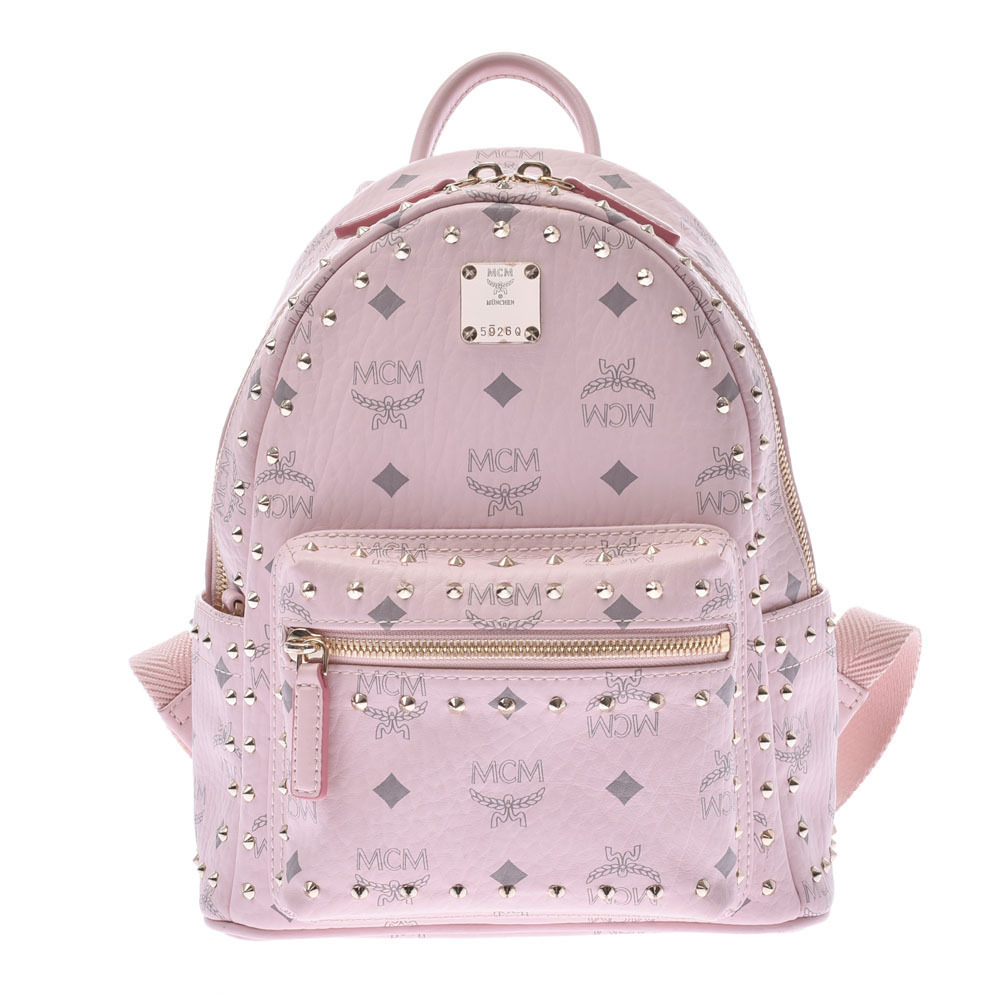 MCM Visetos Backpack Studs Pink Leather Daypack
